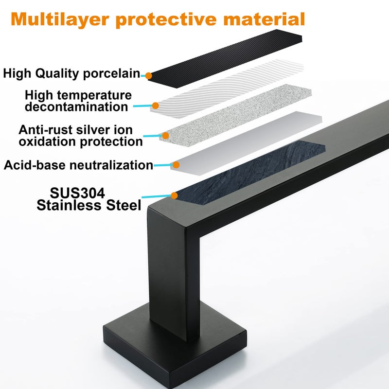 Nolimas Matte Black Bath Towel Bar Single Bars Towel Rack Rod Classic Wall Mounted Stainless Steel Bathroom Towel Bar Toilet Kitchen Towel Shelf Single Layer, 24inch - Image 3